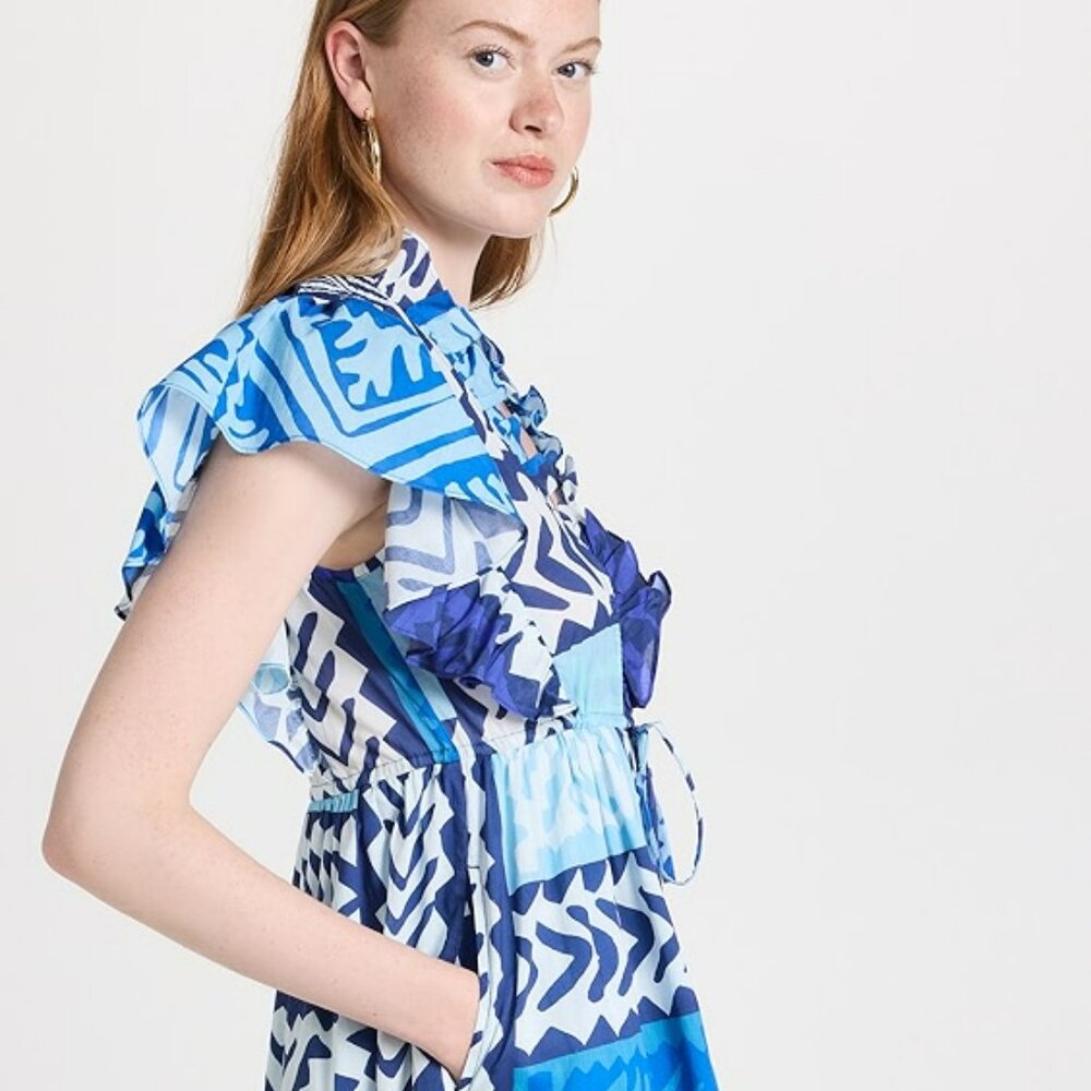 Figue Denissa NWT RARE Ruffle Tassel Drawstring Abstract Print Mini Dress Summer - Picture 14 of 15
